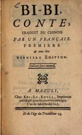 Bi-Bi : conte, traduit du chinois par un français