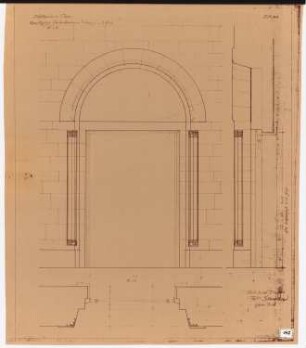 Königliches Residenzschloss Posen, Posen: Ansicht, Grundriss und Schnitt zweiflügelige Tür Korridor EG und 2.OG 1:10