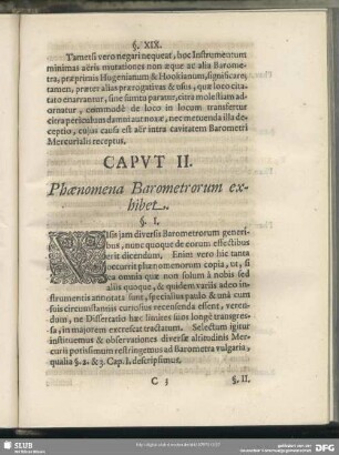 Caput II. Phaenomena Barometrorum exhibet