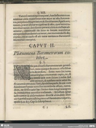 Caput II. Phaenomena Barometrorum exhibet