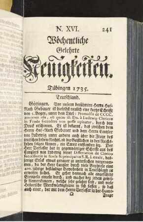 N. XVI. Tübingen 1735