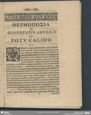 De Potu Calido §1. - §. 101.