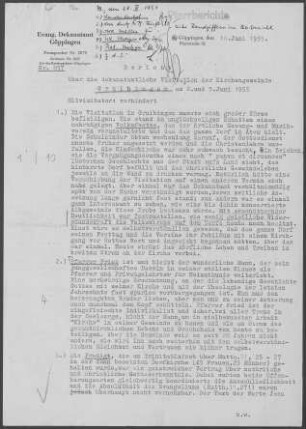 Gruibingen: Visitationsbericht mit Pfarrbericht 1955