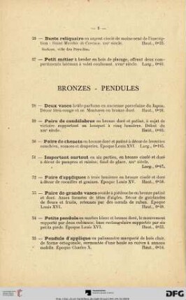 Bronzes - Pendules (Nr. 28-38)