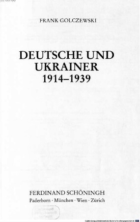 Deutsche und Ukrainer 1914 - 1939