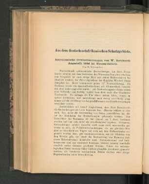 Astronomische Ortsbestimmungen von W. Bornhardt. Angestellt 1896 im Nyassa-Gebiete.