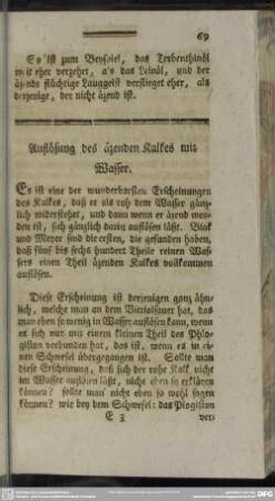 Auflösung des äzenden Kalkes mit Wasser
