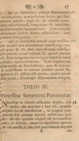 Thesis III. Necessitas sacramenti pœnitentiæ.