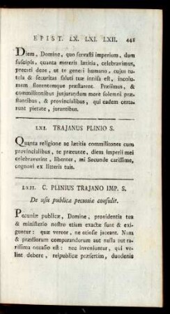 LXII. C. Plinius Trajano Imp. S.