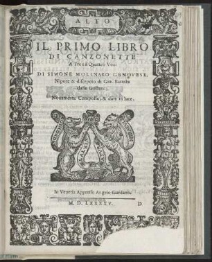 Simone Molinaro: Il primo libro di Canzonette a tre e a quattro voci. Alto