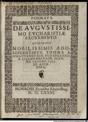 Poemata de augustissimo Eucharistiae sacramento