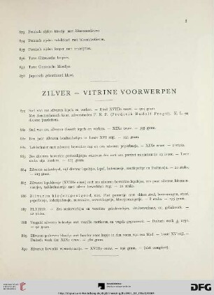Zilver – Vitrine voorwerpen (Nr. 879-895)