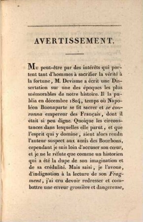 Examen critique d'une brochure de M. L. Devisme, ... intitulée: Hugues Capet, fragment historique : suivi de l'extrait d'un discours prononcé, en Aout 1807 ...