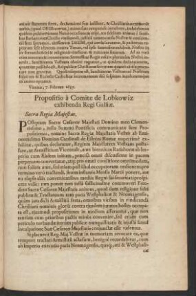 Propositio a Comite de Lobkowiz exhibenda Regi Galliae.