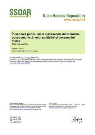 Încrederea publicului în mass-media din România post-comunistă: rolul politizării și consumului media