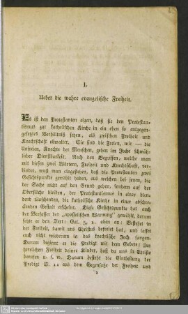 I. Ueber die wahre evangelische Freiheit
