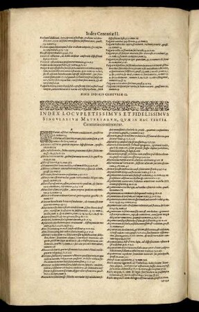 Index Locupletissimus Et Fidelissimus Singularium Materiarum, Quæ In Hac Tertia Centuria continentur.