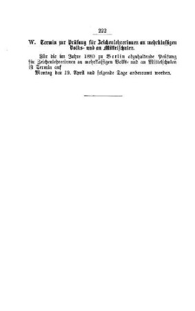 Termine zur Prüfung für Zeichenlehrerinnen an mehrklassigen Volks- und Mittelschulen im Jahre 1880