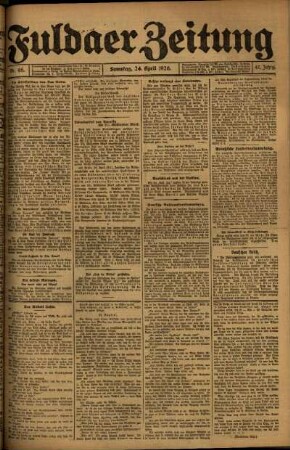 Erste Ausgabe vom Samstag, den 24. April 1920.