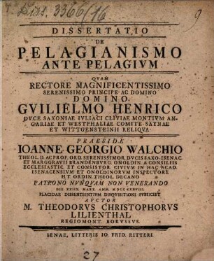 Dissertatio De Pelagianismo Ante Pelagivm