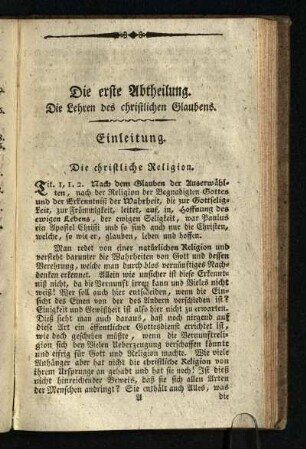Die erste Abtheilung: Die Lehren des christlichen Glaubens
