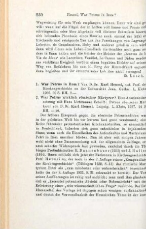230-232 [Rezension] Heussi, Karl, War Petrus in Rom?