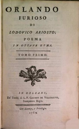 Orlando Furioso : Poema In Ottava Rima, 1
