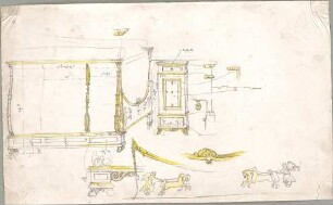 Seeberger, Gustav; München; Residenz, Königsbau, Zeichnungen - Möbel (Perspektive, Details)