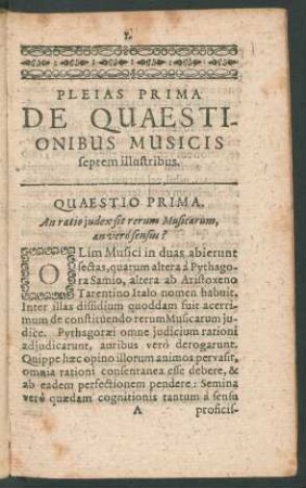 Pleias Prima De Quaestionibus Musicis septem illustribus.