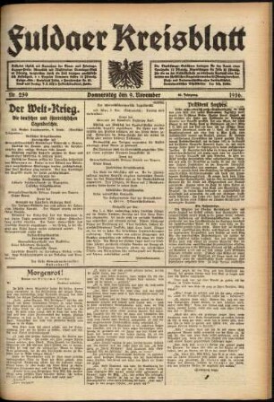 Erste Ausgabe vom Donnerstag, den 09. November 1916.