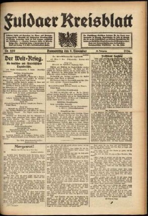 Erste Ausgabe vom Donnerstag, den 09. November 1916.