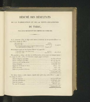 Résultats de la fabrication et de la vente exclusives du tabac, tels qu'ils ressortent des comptes de l'année 1861.