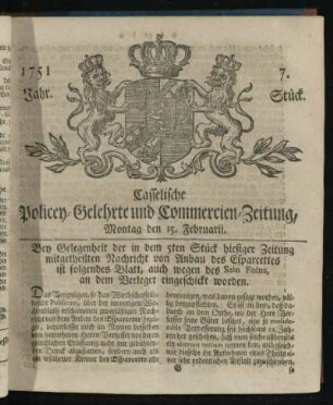 7. Stueck, Montag den 15. Februarii 1751
