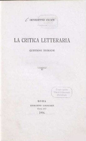 La Critica letteraria : Questioni teoriche