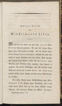 Kurzer Abriß von Winckelmanns Leben.