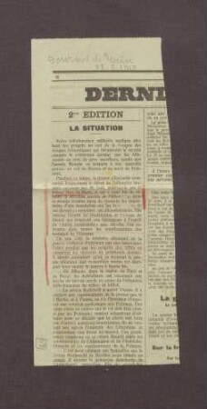 Artikel aus dem Journal de Genève: "La Situation"