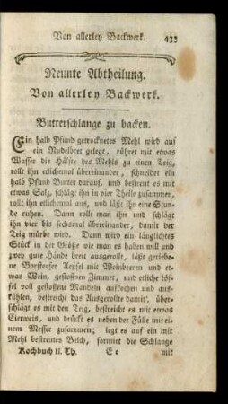 Neunte Abtheilung. Von allerley Backwerk.