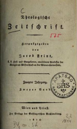 Theologische Zeitschrift. 2,2. 1814