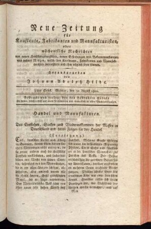 35tes Stück. Weimar, den 30. August 1800.