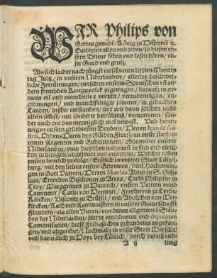 Wir Philips von Gottes genaden/ König zu Hispanien ...