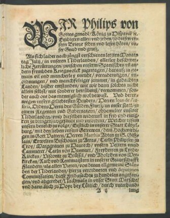 Wir Philips von Gottes genaden/ König zu Hispanien ...