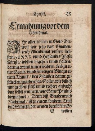 Ermahnung vor dem Abendmal.