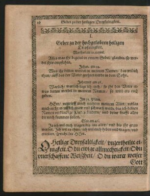 Gebet zu der hochgelobten heiligen Dreyfaltigkeit.