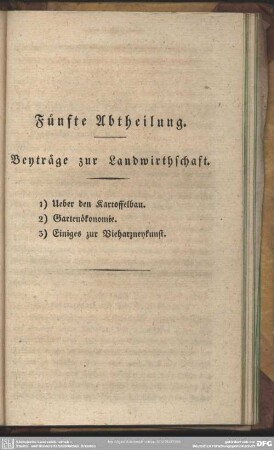 Fünfte Abtheilung. Beyträge zur Landwirthschaft