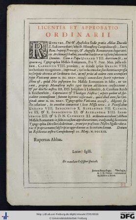 Licentia Et Approbatio Ordinarii.