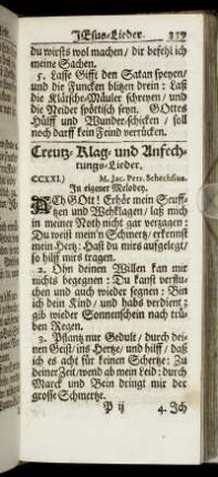 Creutz- Klag- und Anfechtungs-Lieder. - In Pest- und theurer Zeit.