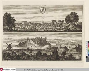 Suecia Antiqua et Hodierna; oben: Allings Aas; unten: [Ruine Axelwald]