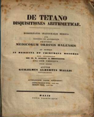 De tetano disquisitiones arithmeticae : diss. inaug. med.
