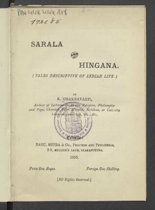 Sarala and Hingana : (Tales descriptive of Indian life)
