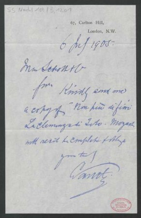 Brief an Schott & Co.  : 06.07.1905